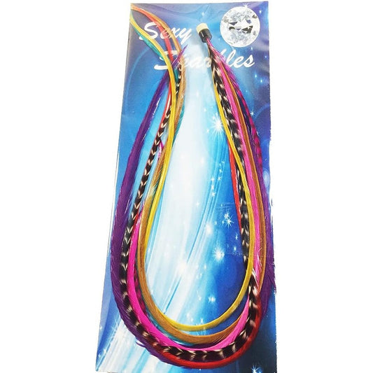 Sexy Sparkles rainbow rooster feather hair extension bonded tip front view