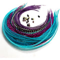 Sexy Sparkles real rooster feather hair extensions in blue and purple