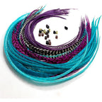 Sexy Sparkles real rooster feather hair extensions in blue and purple