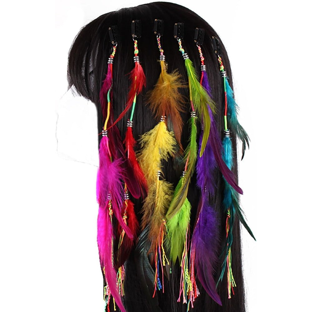 Fodattm handmade boho hippie feather hair extensions set front view