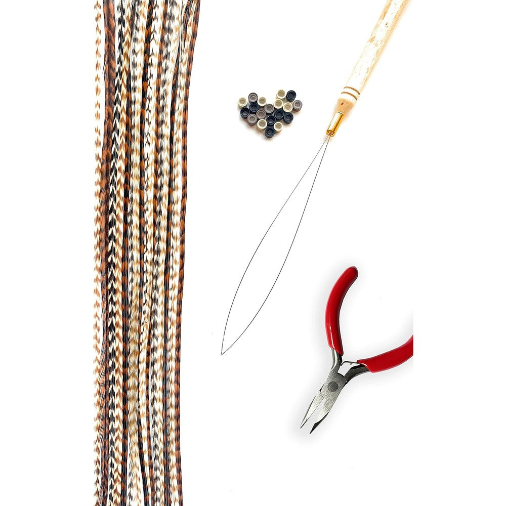 Feather Lily natural hair feathers kit with DIY tools and beads