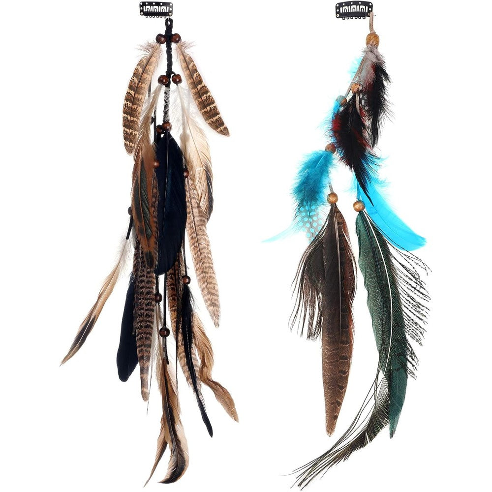 Mwoot 2 piece feather hair clip-in extensions front view