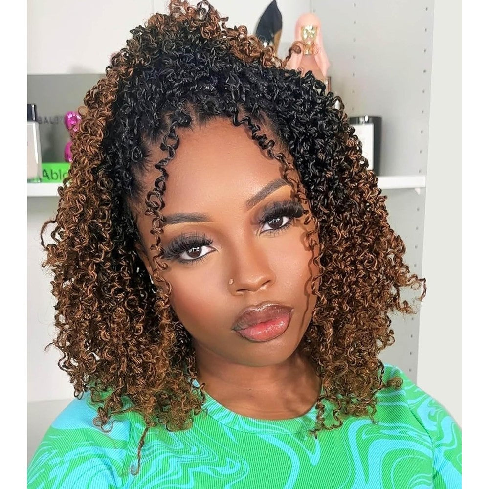 Alimiriam Aksice 8 Inch Yanky Twist Crochet Hair front view of brown ombre braids.
