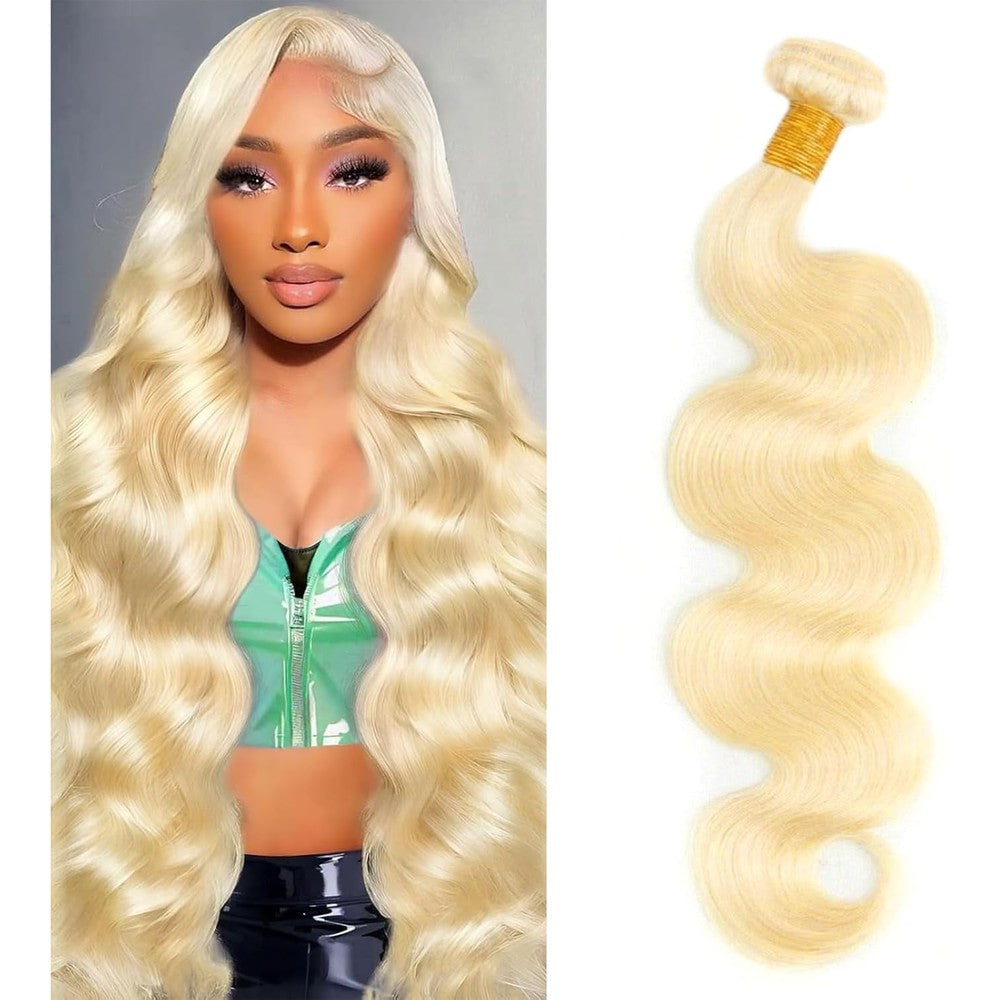 HC 613 Blonde Body Wave Human Hair Bundle 20 Inch front view showing premium platinum blonde color.
