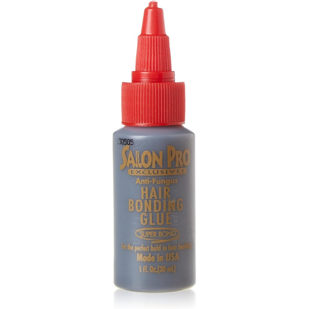 Salon Pro Hair Extension Bonding Glue Black One Ounce bottle front view showing product labels