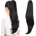 MoonEyes 24 Inch Claw Clip Ponytail Extension front view showcasing sleek straight natural black synthetic hair.