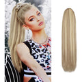 BARSDAR short straight drawstring ponytail extension front view showing light ash blonde mixed synthetic hairpiece