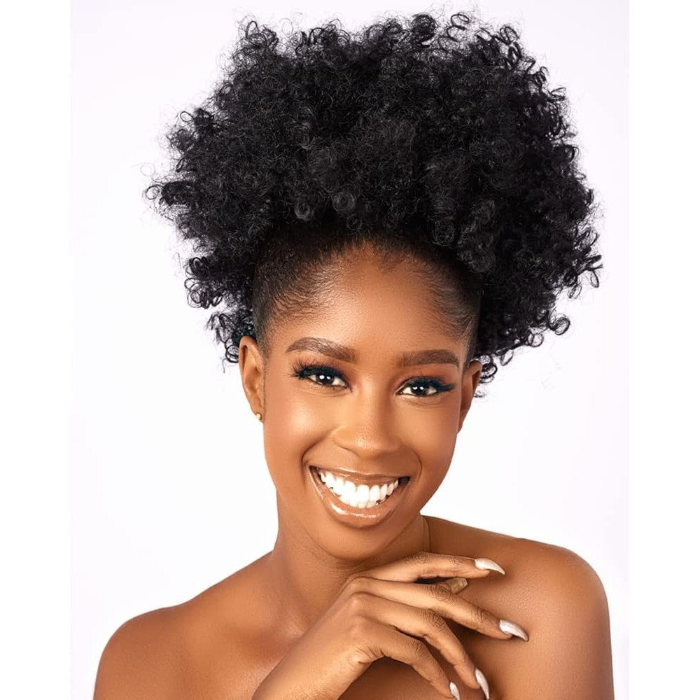 CECINILL Afro Puff Kinky Curly Drawstring Ponytail front view showing voluminous synthetic hair texture.