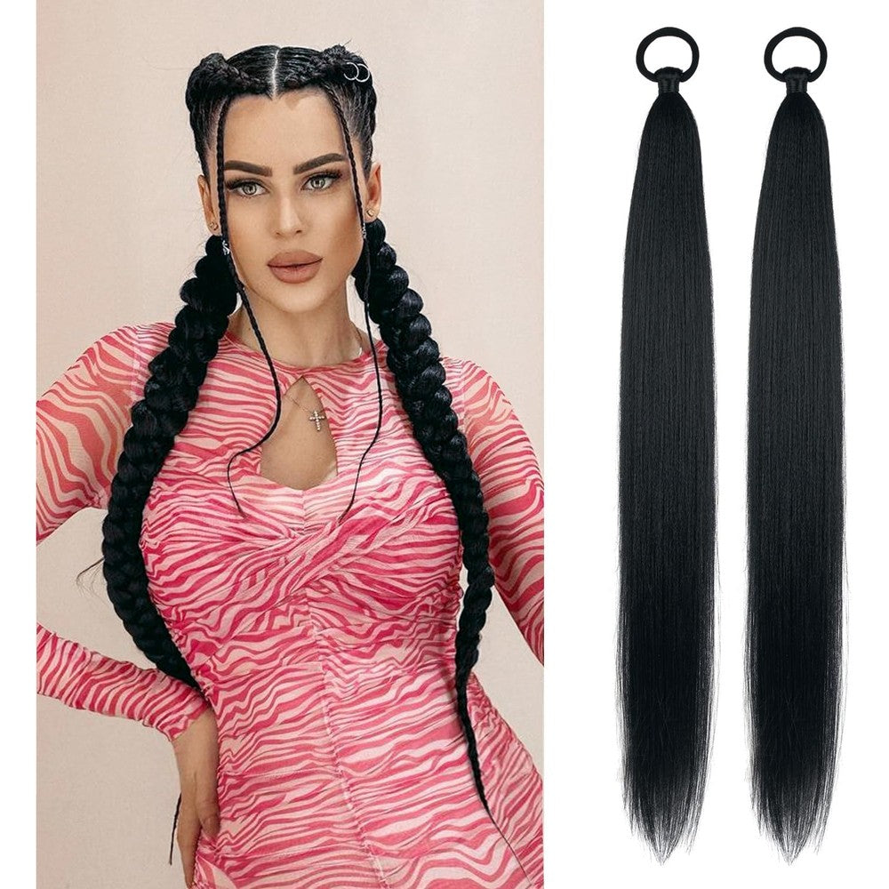 LyoRuSi black ponytail extension front view showing sleek braided synthetic hair