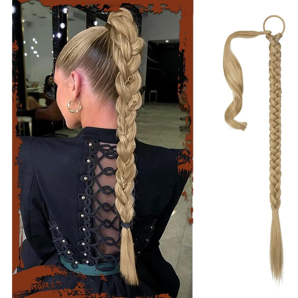 Sofeiyan Long Braid Ponytail Extension front view showing the 26 inch ash blonde braided hairpiece