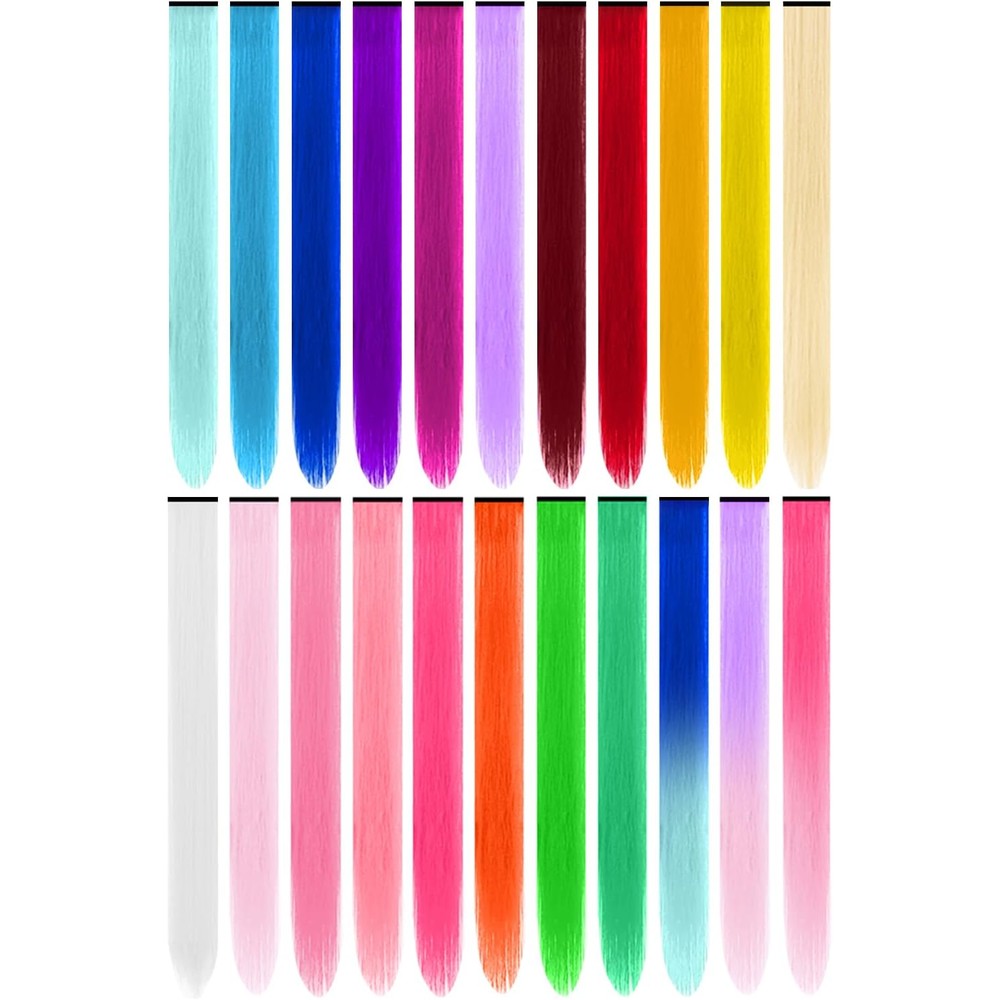 TOFAFA 22 inch colored hair extensions front view showing full 22 piece multi-color rainbow set
