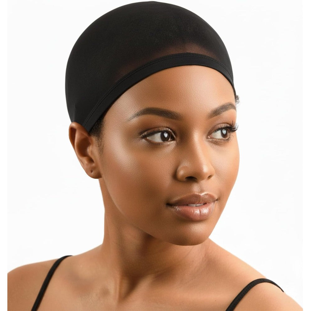 Donna black stocking wig caps 2 piece set front view