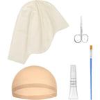 MetFun Professional Bald Cap Kit front view showing five pieces including latex cap and adhesive