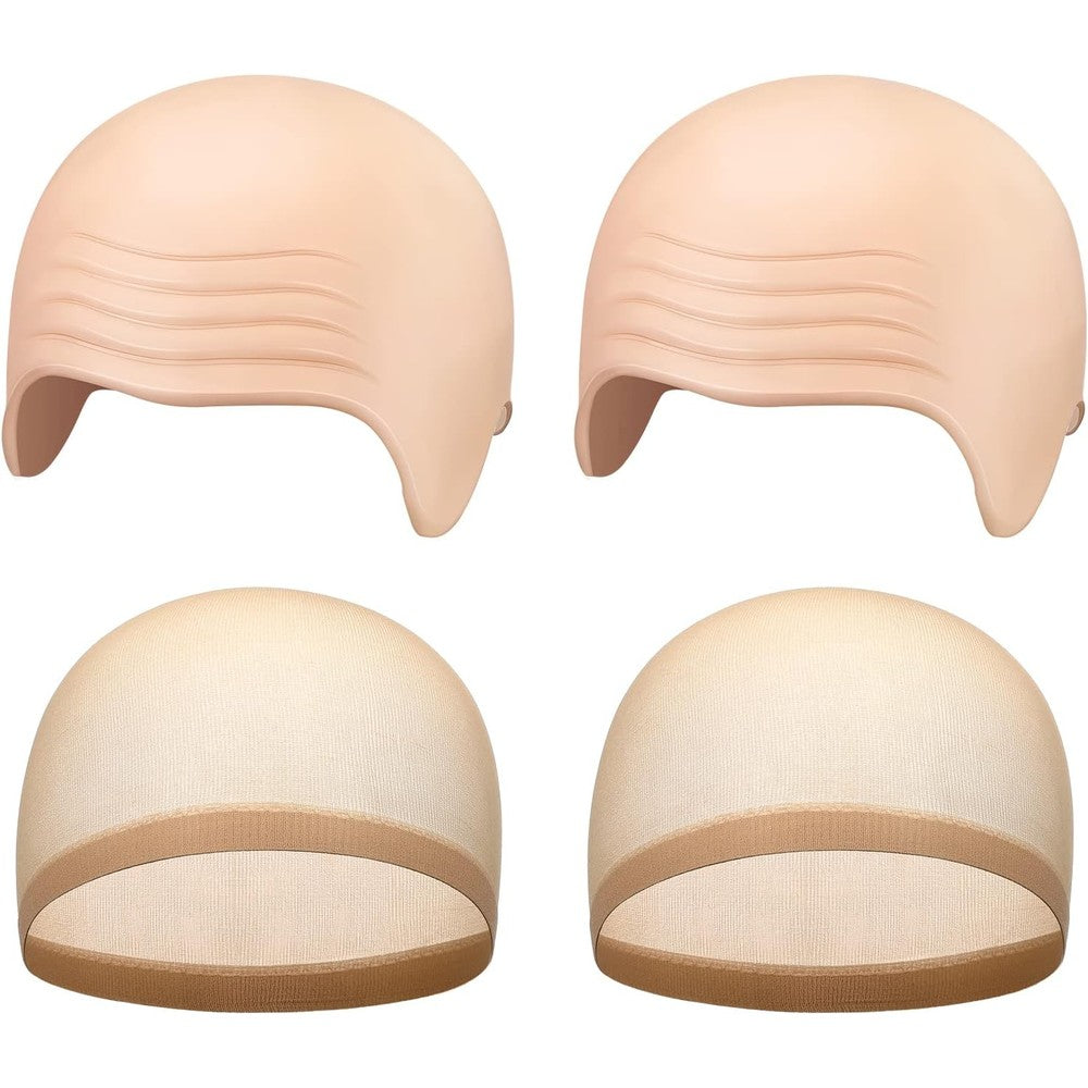 Willbond 4 piece latex bald cap set front view for costume makeup