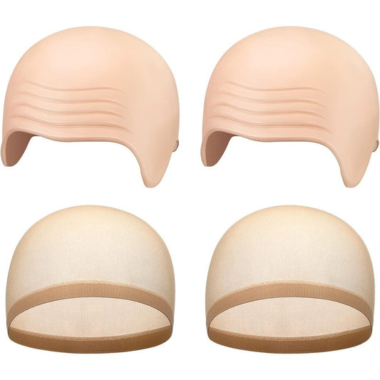 Willbond 4 piece latex bald cap set front view for costume makeup