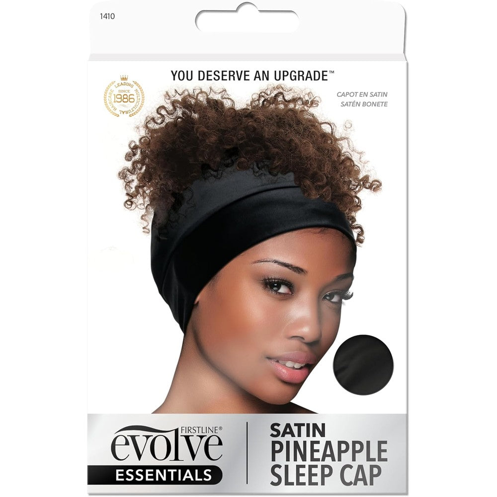 Evolve Satin Pineapple Sleep Cap front view for curly hair protection