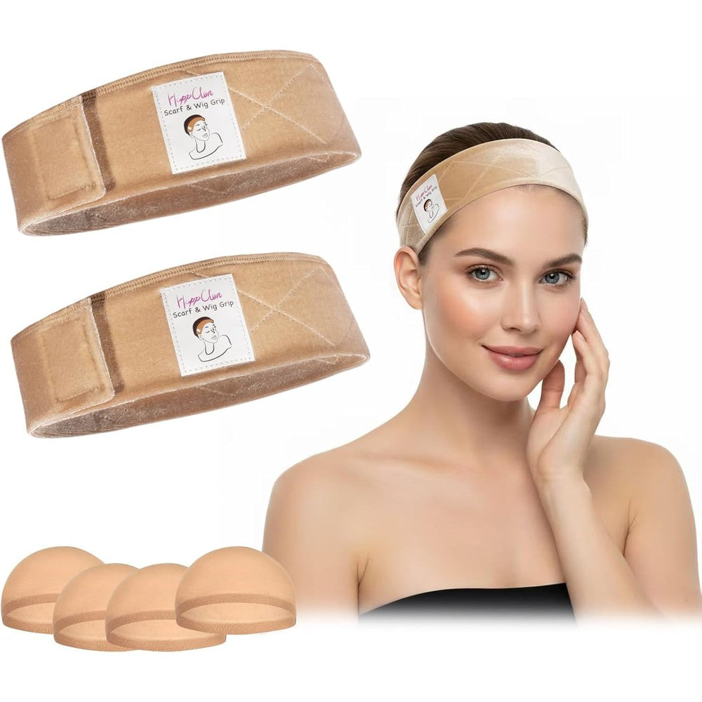 Yuest velvet wig grip band front view showcasing beige blonde color and soft texture.