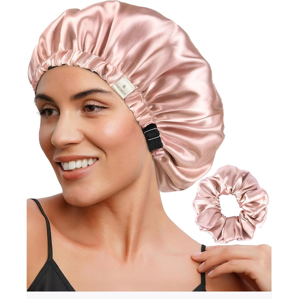 Yanibest adjustable satin bonnet blush pink front view