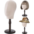 Peohud 21 inch canvas mannequin head with wood stand front view
