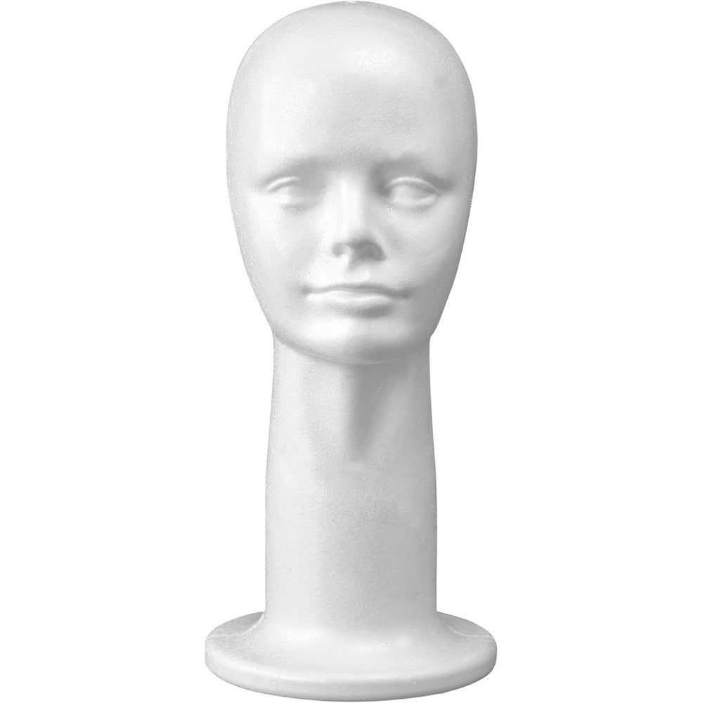Adolfo Designs 15 Inch Styrofoam Wig Head Mannequin front view display stand