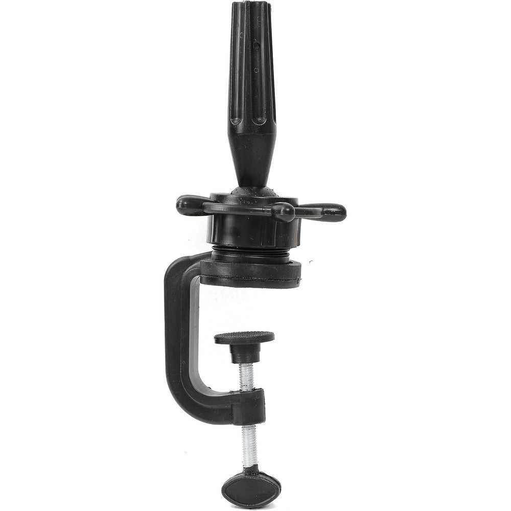 FU SHEN wig mannequin head stand black front view attached to table edge