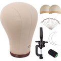 MapofBeauty 23 Inch Wig Head Cork Canvas Block Head front view for professional wig styling