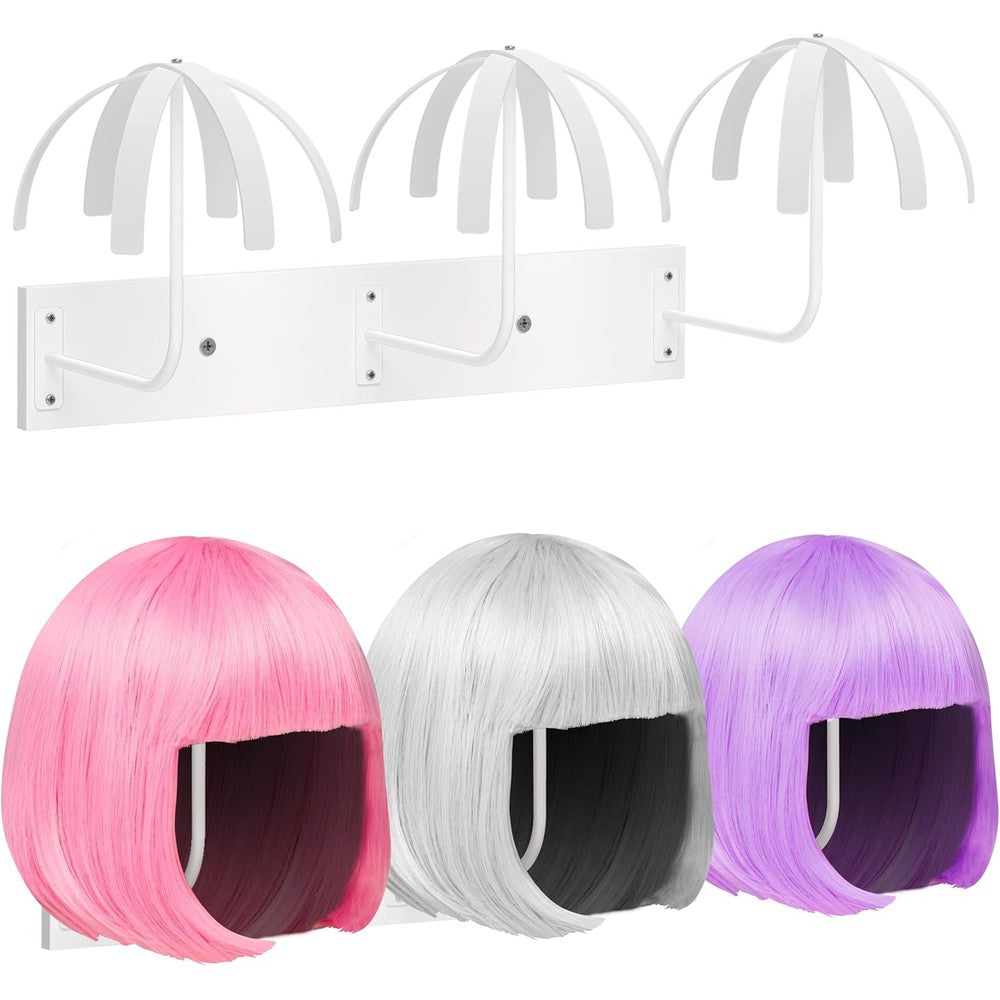 Yumkfoi 6 piece wall mounted wig stand set front view