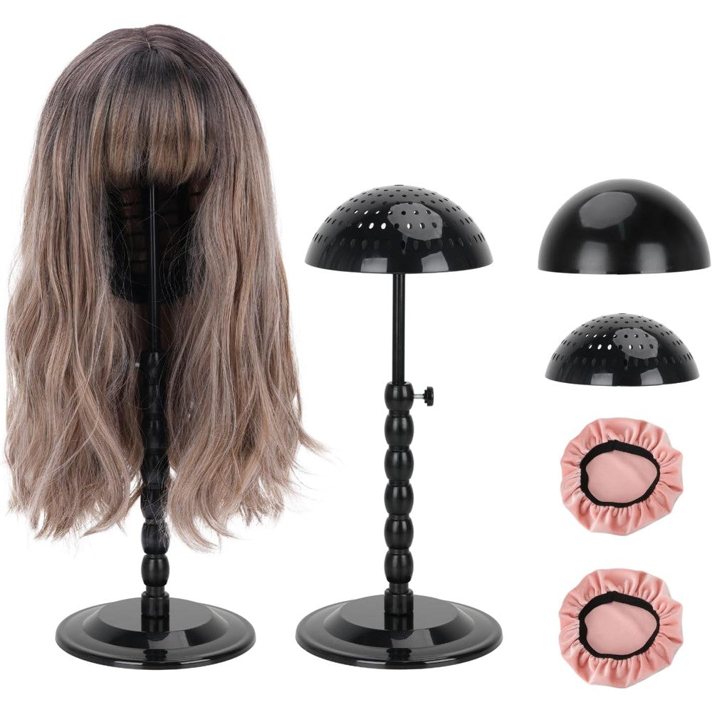 Lightmay plastic wig stand front view showcasing adjustable height columns.
