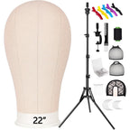 Pet Baby wig stand tripod front view with canvas mannequin head for styling