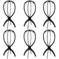 Dansee 6 Pack Short Wig Stand front view showing the assembled black plastic structure for hairpiece storage.