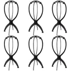 Dansee 6 Pack Short Wig Stand front view showing the assembled black plastic structure for hairpiece storage.