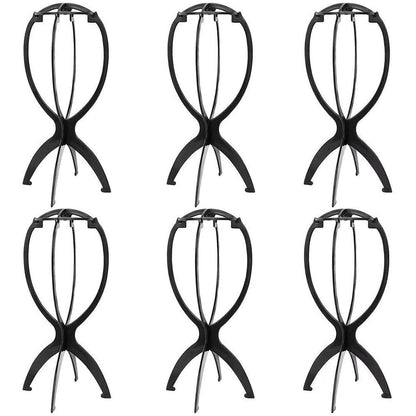 Dansee 6 Pack Short Wig Stand front view showing the assembled black plastic structure for hairpiece storage.