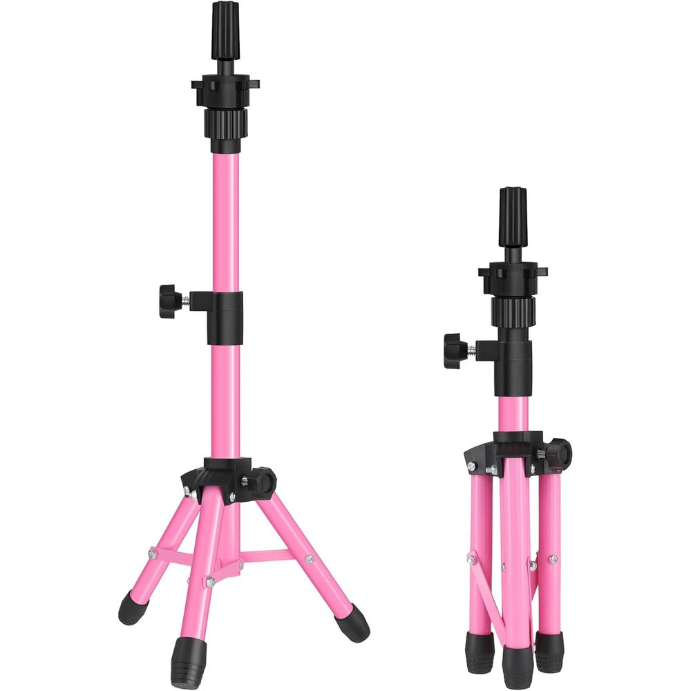 AliLeader pink 25 inch mannequin head tripod stand front view