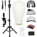 Firstwon 22 inch canvas mannequin head with tripod stand front view