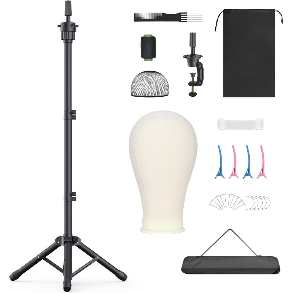 Retbtnm 50 inch adjustable tripod wig stand set with mannequin head front view