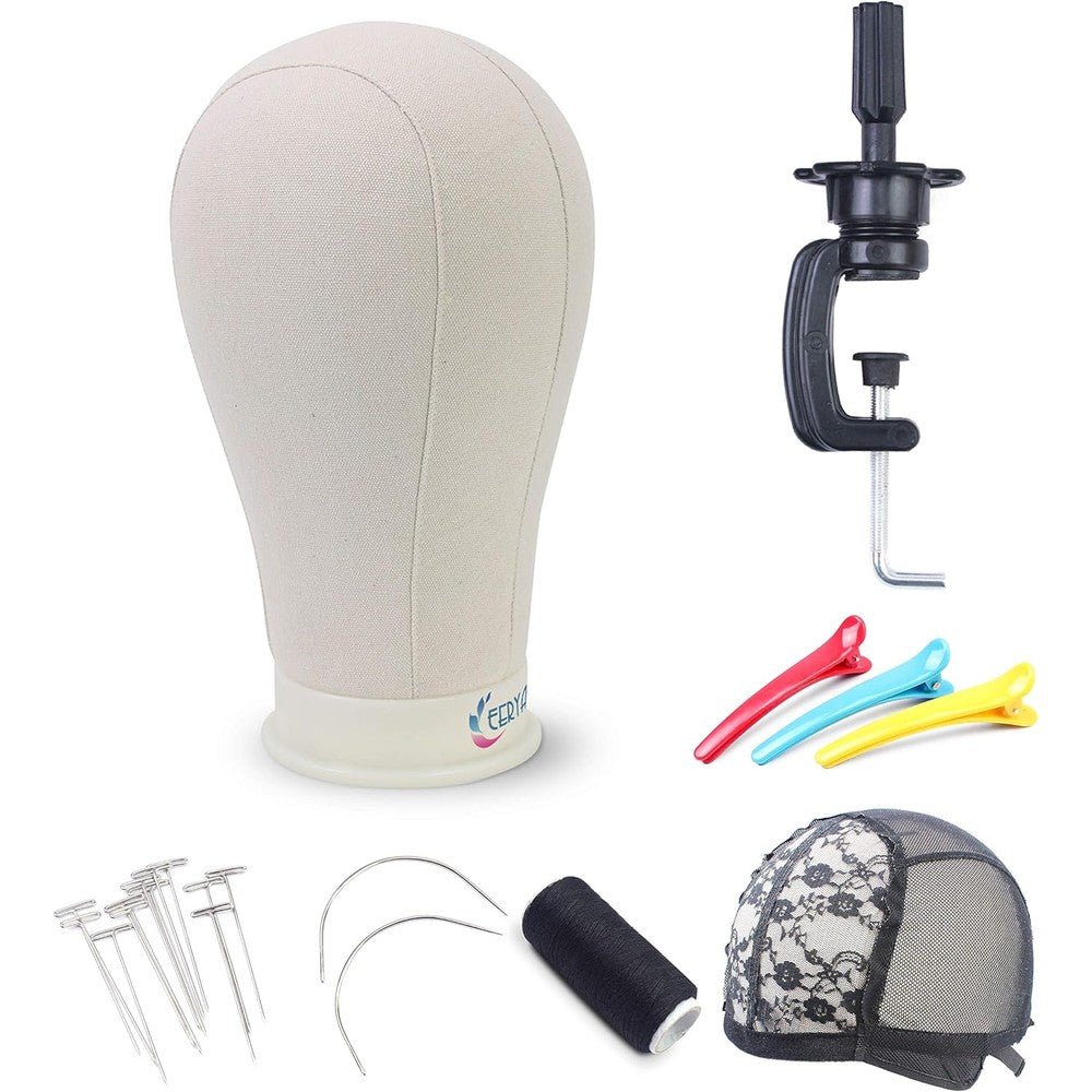 Eerya canvas block head set front view for premium wig display and styling