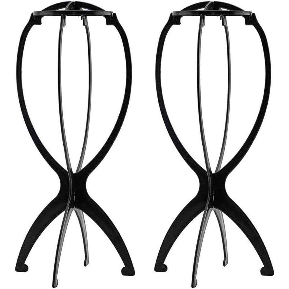 Ruiwen Hair portable wig stand front view showing assembled black plastic structure