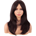 MapofBeauty 20 Inch Long Layered Straight Synthetic Fiber Hair Wig front view showing dark brown color and straight bangs