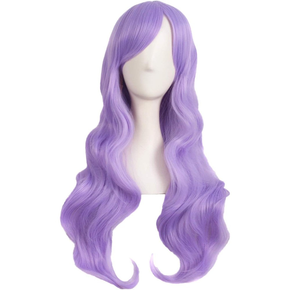 MapofBeauty 28 Inch Light Purple Curly Synthetic Wig front view showing long wavy hair styling.