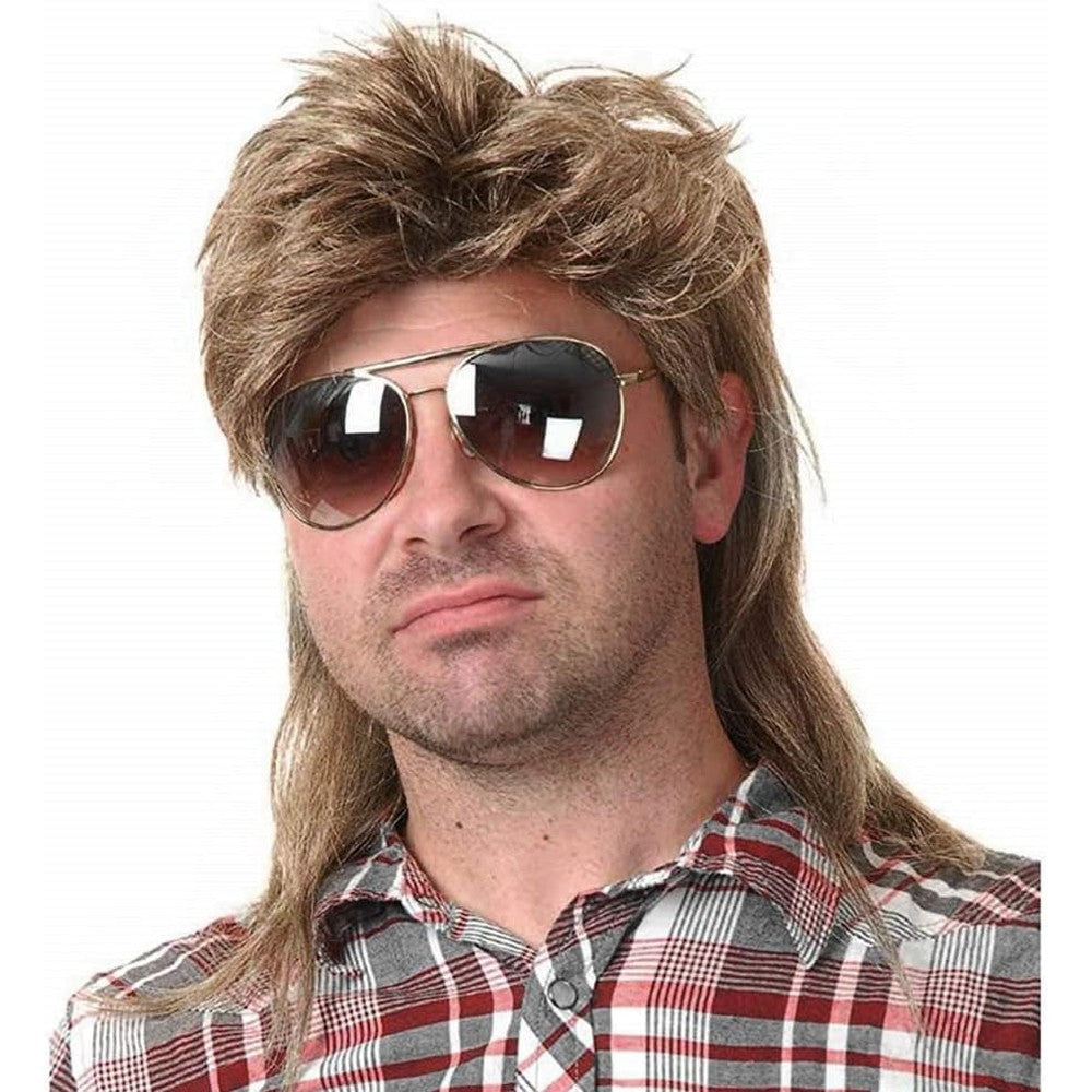 Kaneles light brown mullet wig for men front view showing short layered top sections