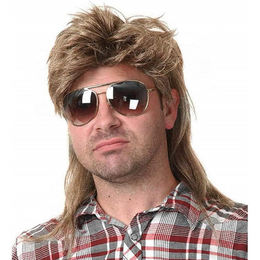 Kaneles light brown mullet wig for men front view showing short layered top sections