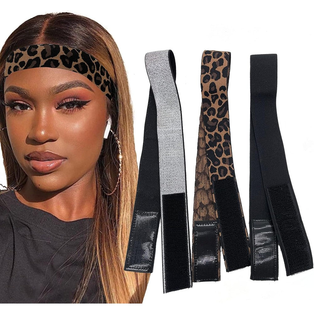 Atimiaza elastic bands for wigs pack of three containing silver leopard and black variants front view