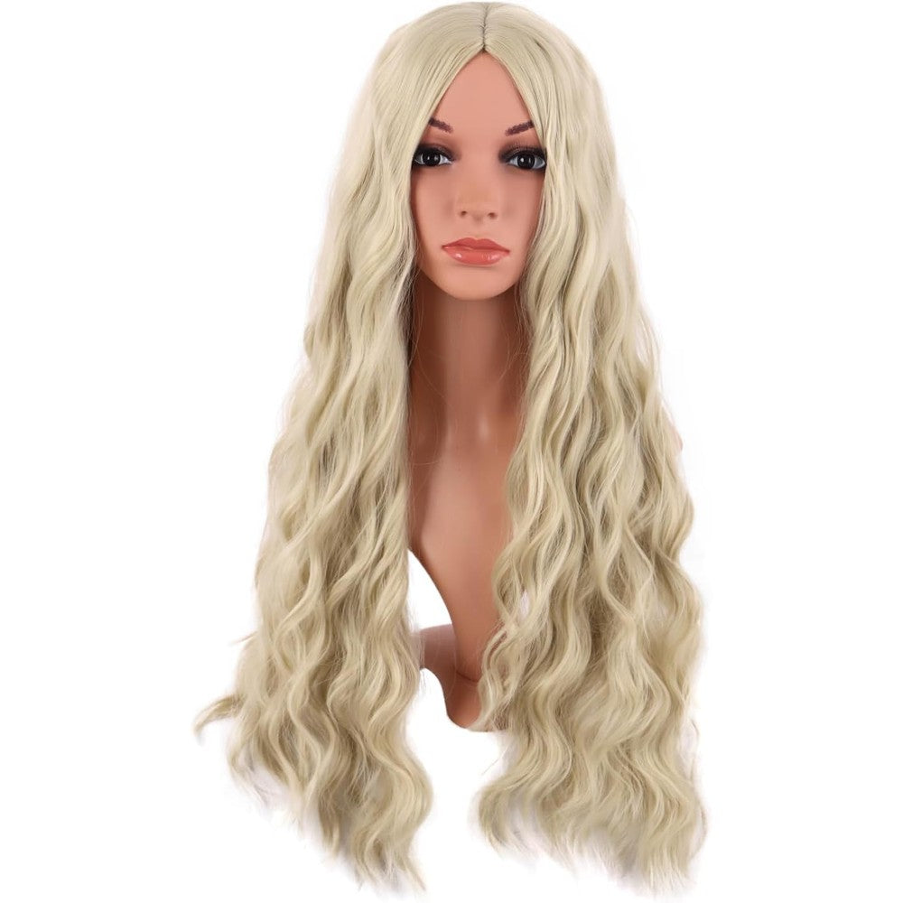 BERON MapofBeauty 28 Inch Long Wavy Blonde Cosplay Wig front view showing middle part hairstyle.