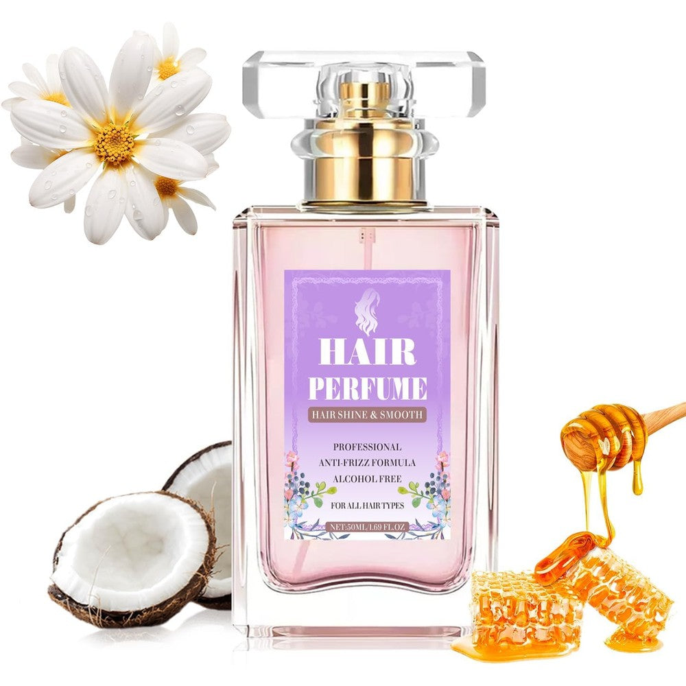 Maxboss generic hair perfume front view in clear glass bottle with purple floral label