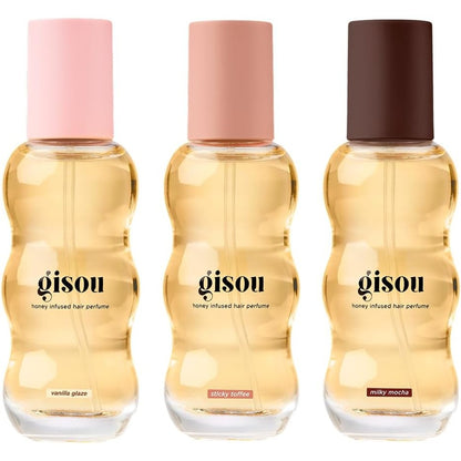 Gisou Hair Perfume Mini Variety Pack Glaze Scents Trio showing three 0.5 Fl Oz bottles