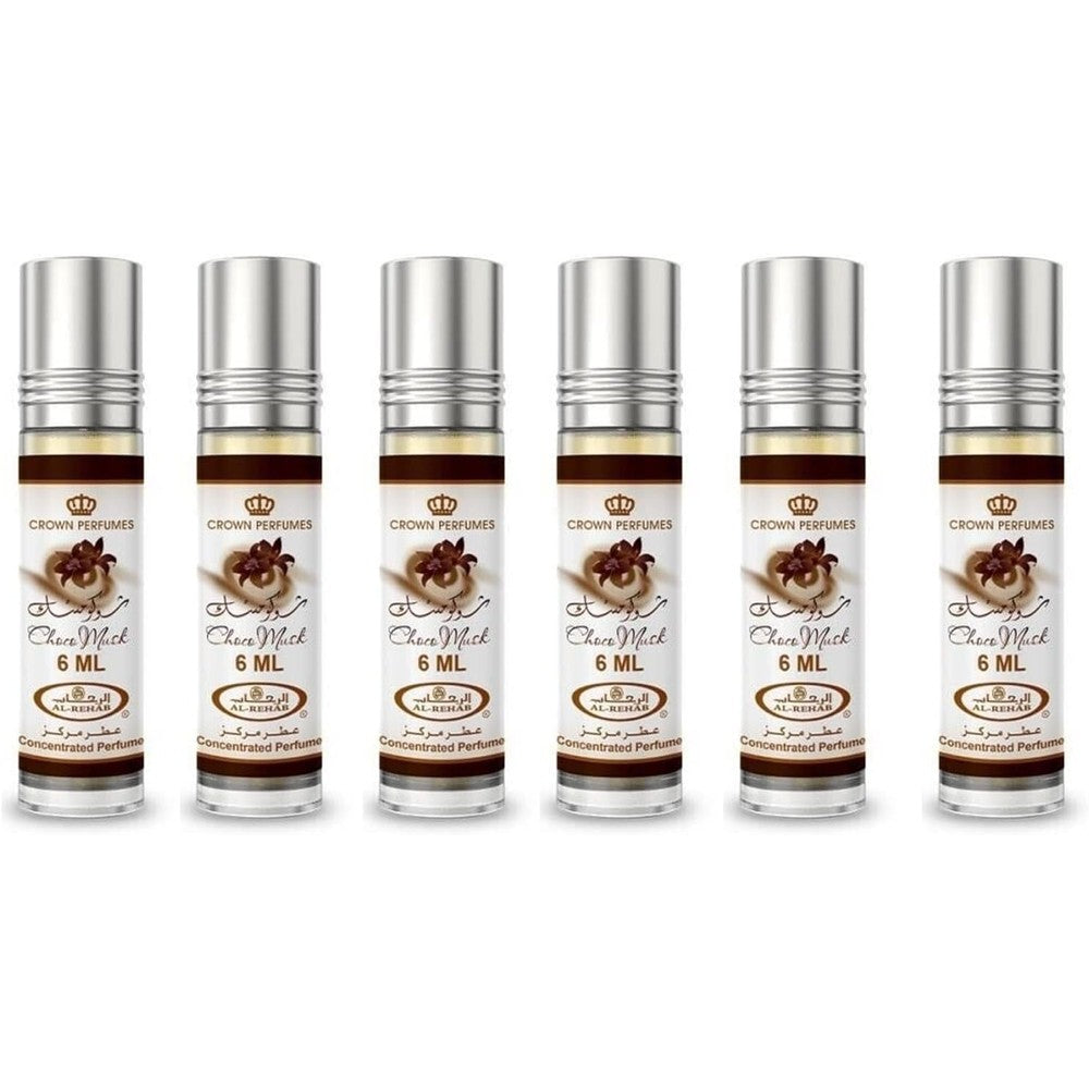 Al-Rehab Choco Musk Concentrated Perfume Rollerball pack of 6 bottles front view