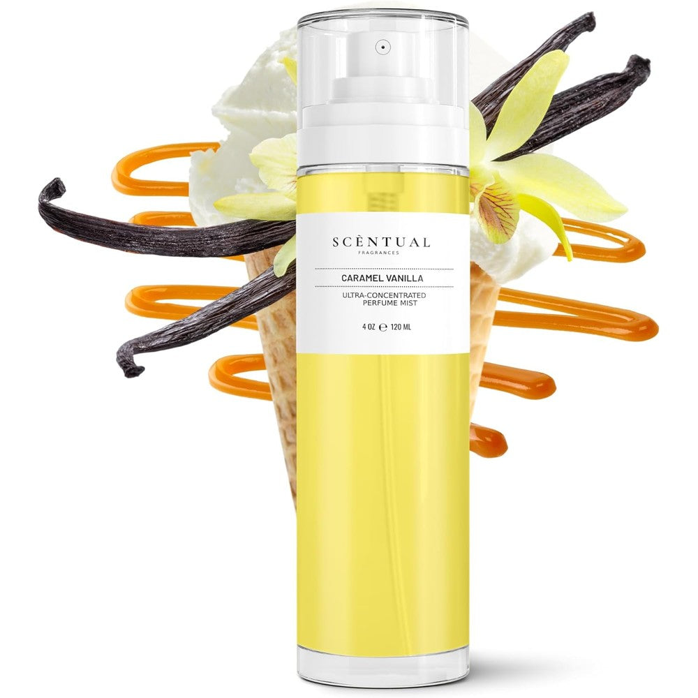 Scentual Fragrances Caramel Vanilla Hair and Body Perfume Mist bottle front view