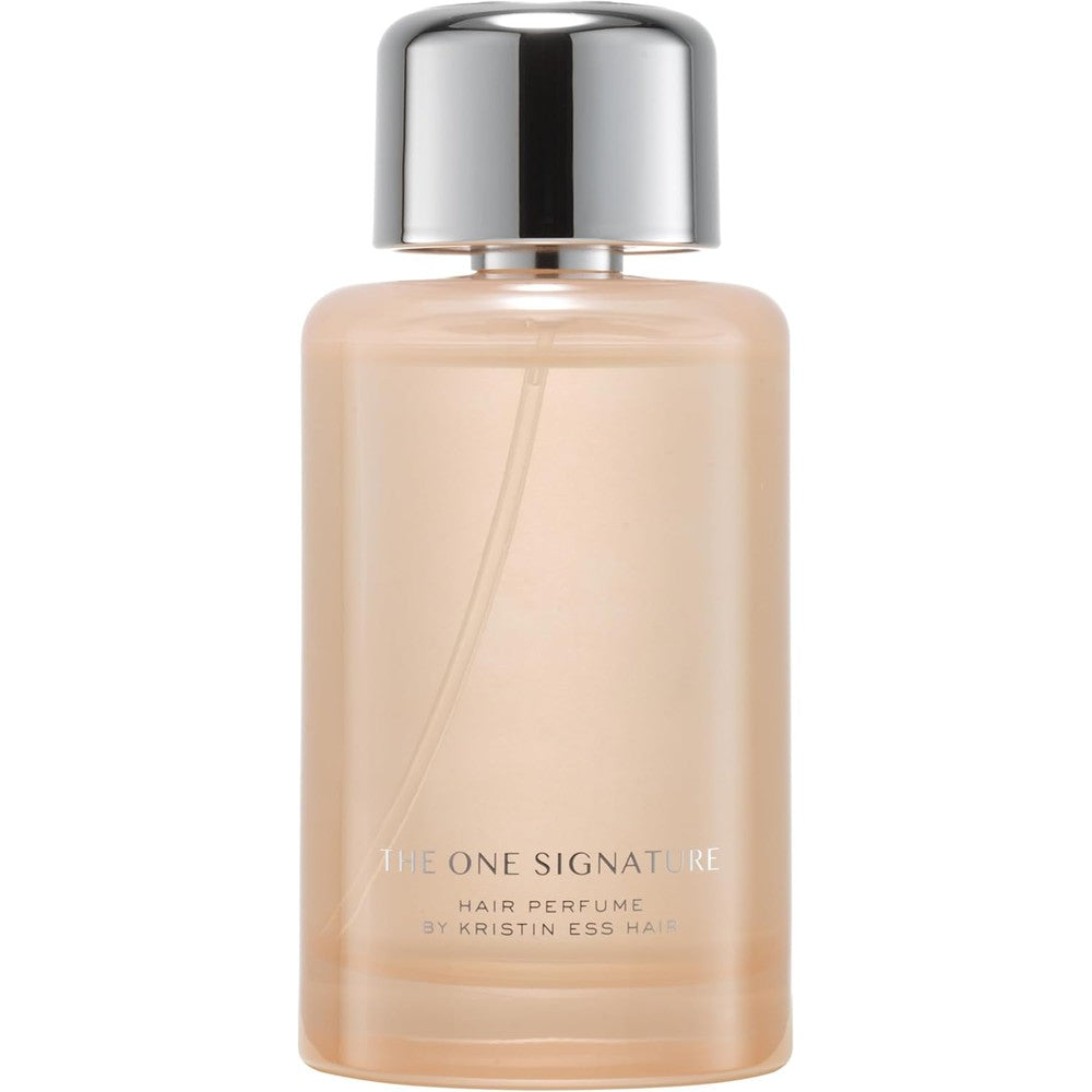 Kristin Ess Signature Hair Perfume front view in frosted peach bottle