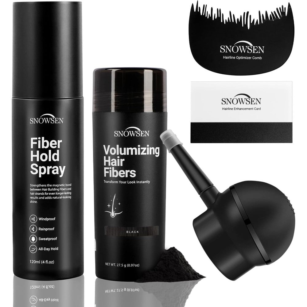 Snowsen hair building fibers kit black front view packaging