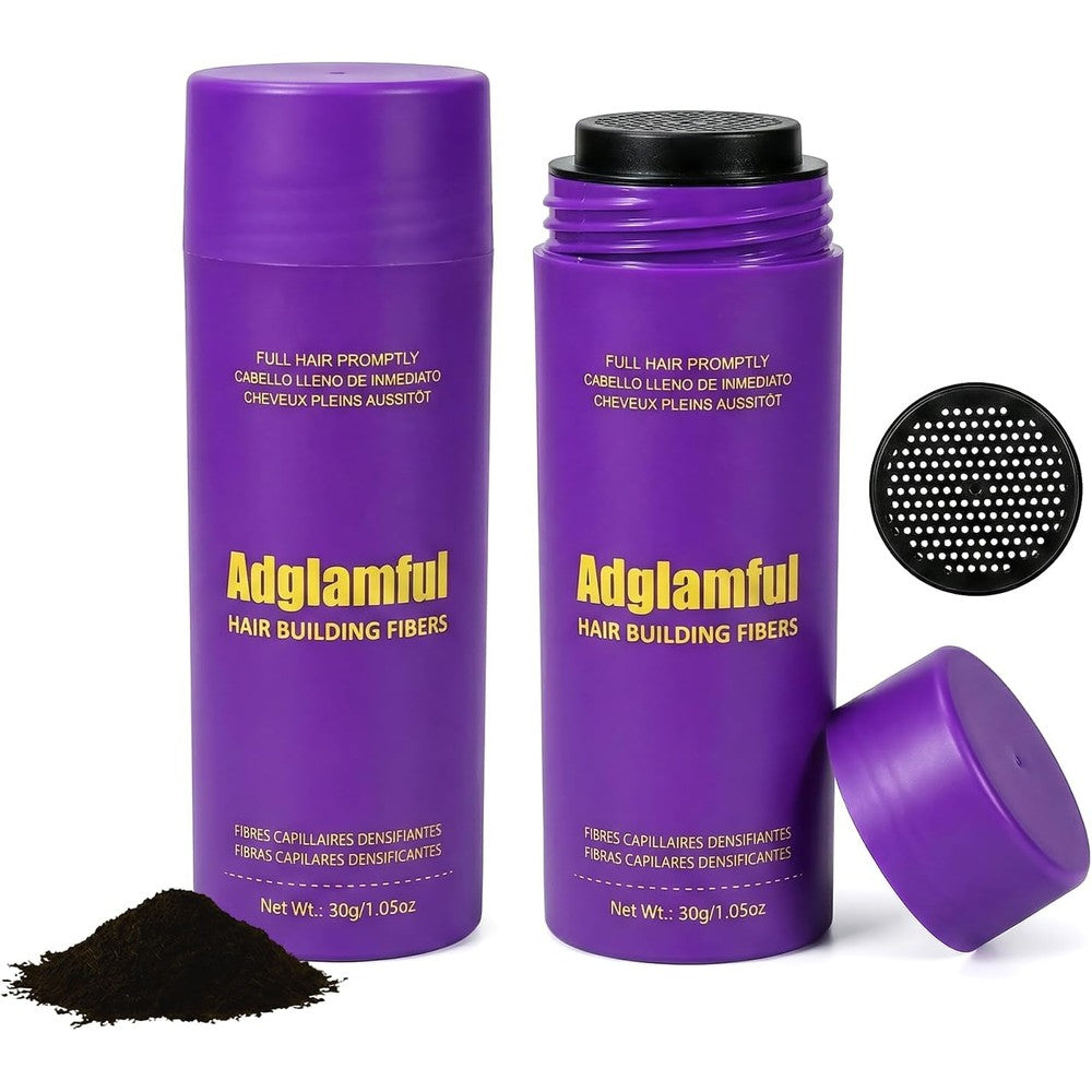 Adglamful hair building fibers front view bottle packaging dark brown